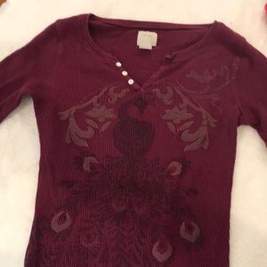 Deep plum stretchy Henley shirt